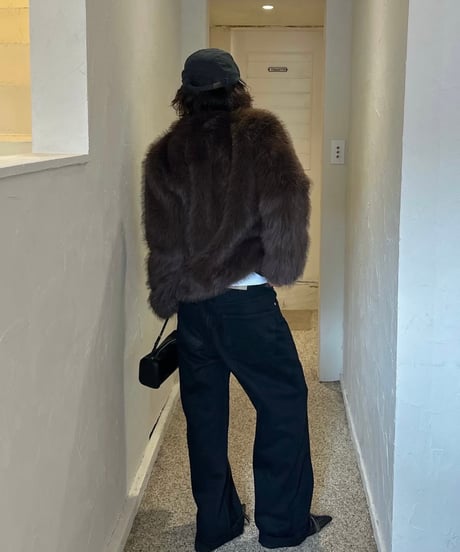 faux fur cropped coat brown