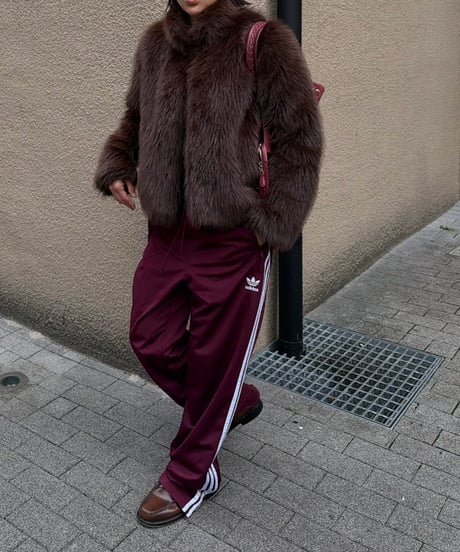 faux fur cropped coat brown