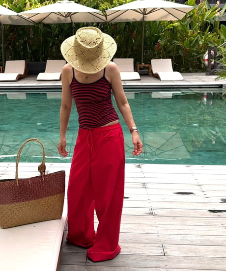casual light pants(white,red)