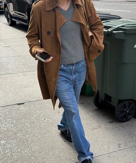 suede trench coat brown