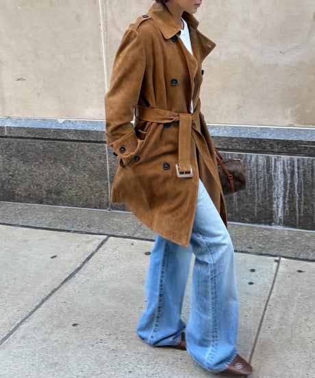 suede trench coat brown