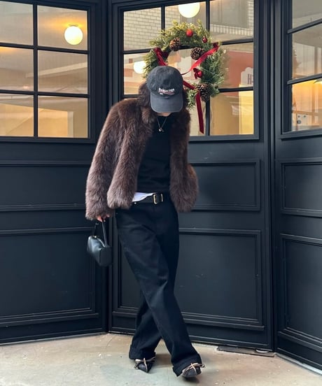 faux fur cropped coat brown