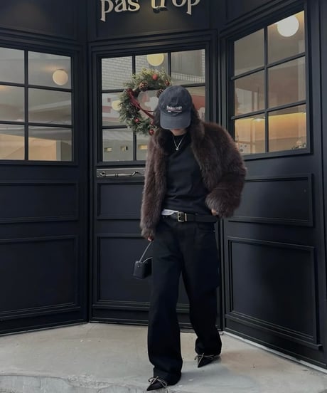 faux fur cropped coat brown