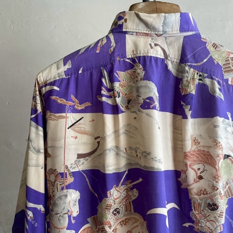40~50s Japanese Pattern L/S Silk Aloha Shirt [20024]