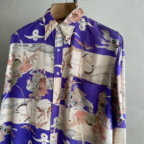 40~50s Japanese Pattern L/S Silk Aloha Shirt [20024]