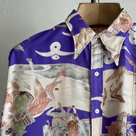 40~50s Japanese Pattern L/S Silk Aloha Shirt [20024]