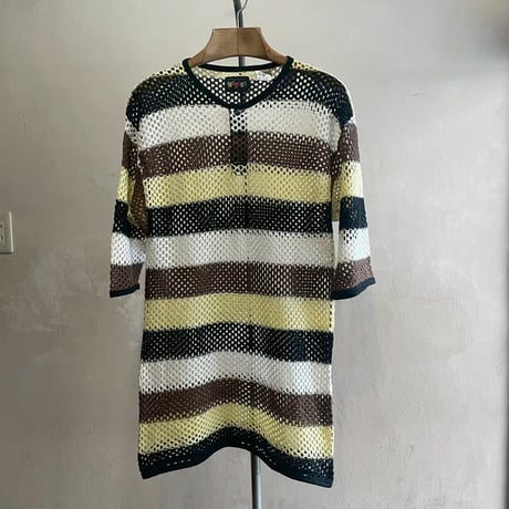 Henry-Neck S/S Border Mesh Tee [19841]