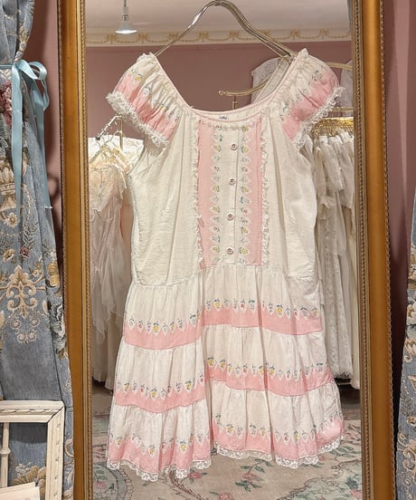70s vintage flower pattern tiered dress