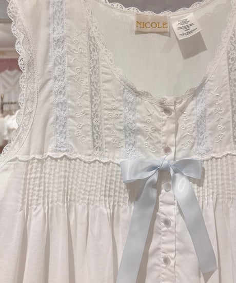 80s vintage lace&satin ribbon no sleeves dress