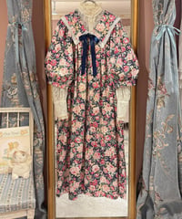 80s vintage sailor collar flower pattern dress