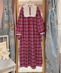80s vintage plaid flannel cotton dress