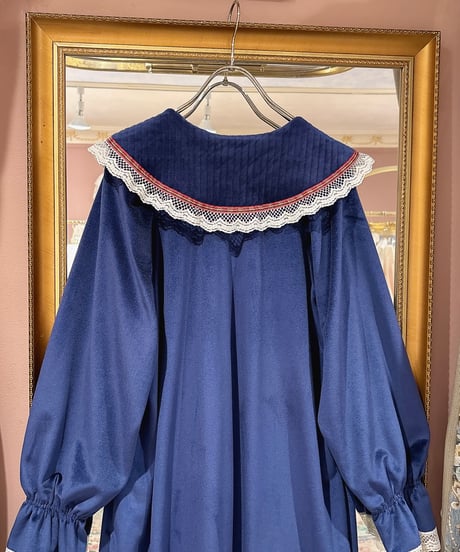 80s vintage big collar velours dress