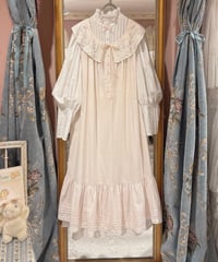 80s vintage flower embroidered collar no sleeve dress