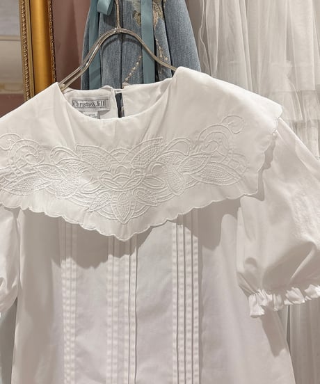 80s vintage flower embroidered sailor collar blouse