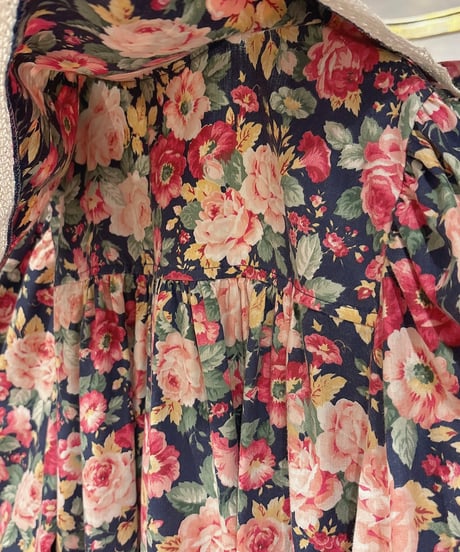 80s vintage sailor collar flower pattern dress