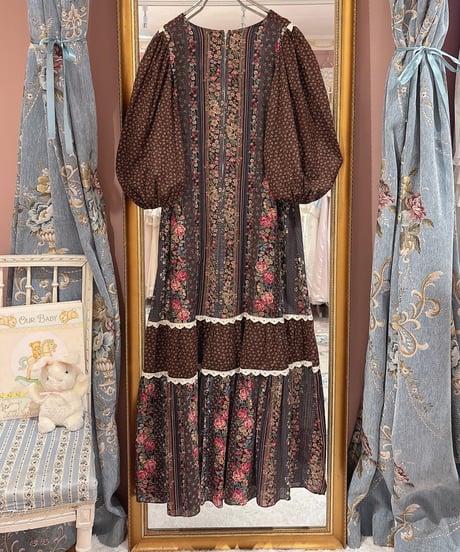 70s vintage square neck petit flower lace dress