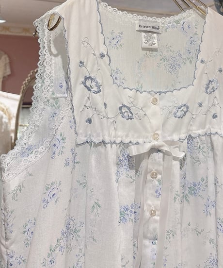 80s vintage flower embroidered no sleeve dress