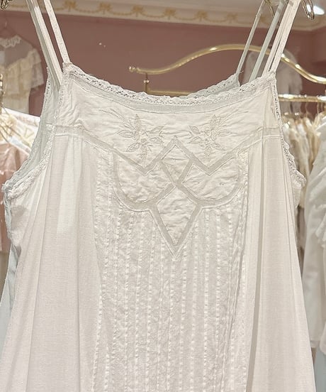 70s vintage low-waist gather frill tiered camisole dress