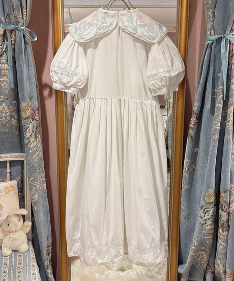 80s vintage flower embroidered big sailor collar dress