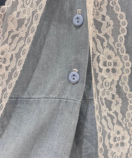 80s vintage sailor collar denim blouse