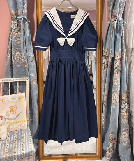 80s vintage sailor collar dress