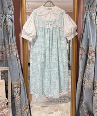 80s vintage flower&gingham check no sleeve dress