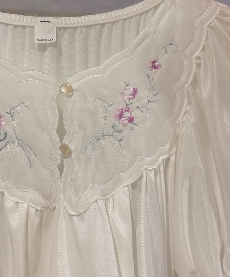 80s vintage flower embroidered nylon dress