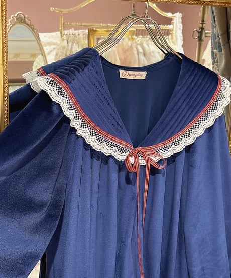 80s vintage big collar velours dress