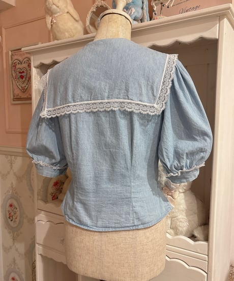 80s vintage sailor collar denim blouse