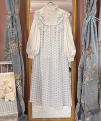 80s vintage ribbon embroidered lace collar no sleeve dress
