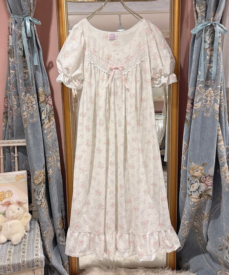 80s vintage ribbon&rose pattern dress