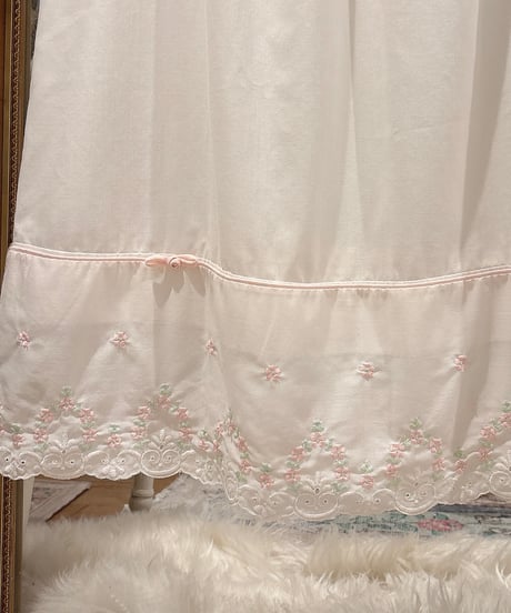 80s vintage pink flower embroidered no sleeves dress