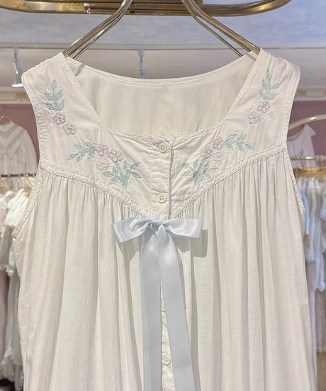 80s vintage pastel flower embroidered no sleeve dress