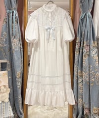 80s vintage lace&satin ribbon no sleeves dress