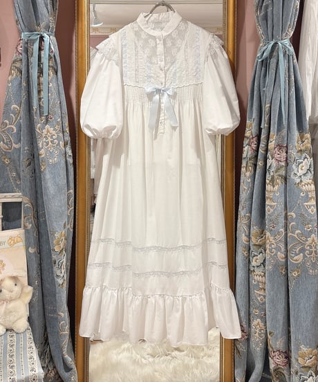 80s vintage lace&satin ribbon no sleeves dress