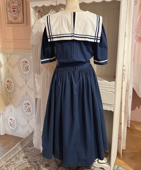 80s vintage sailor collar dress