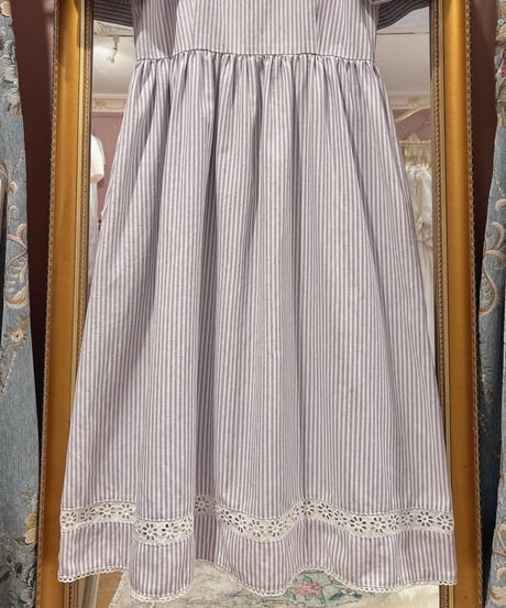 80s vintage lace square neck stripe dress