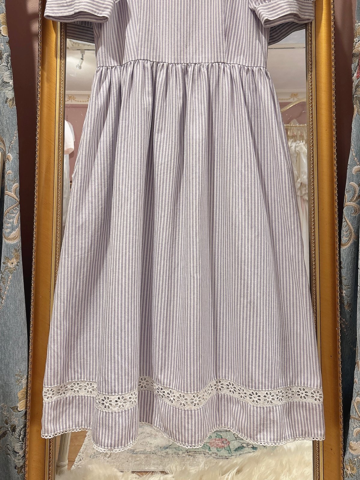 80s vintage lace square neck stripe dress | HARDYS