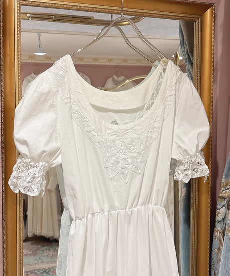 80s vintage puff sleeve batten lace white dress