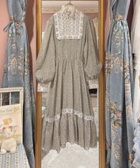 70s vintage flower pattern×lace dress