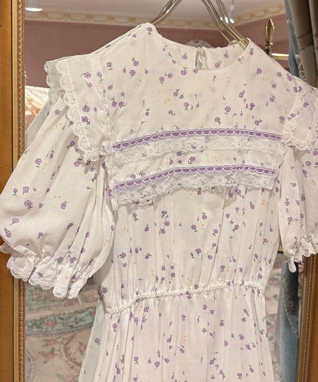 70s vintage purple flower sailor collar dress