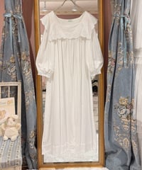 70s vintage embroidered lace sailor collar white cotton dress