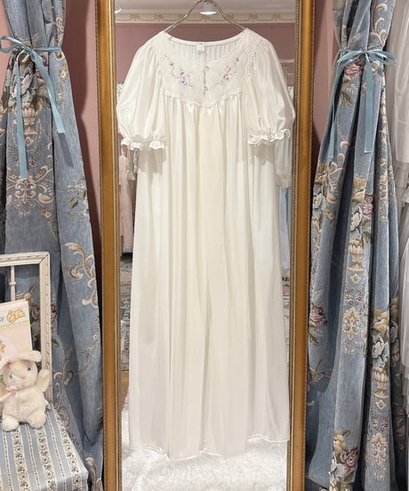 80s vintage flower embroidered nylon dress