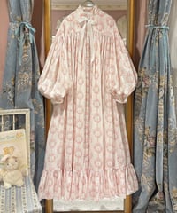 90s vintage rose&ribbon pattern balloon sleeve dress
