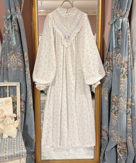 70s vintage flower pattern ruffle lace dress