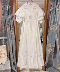 70s vintage flower embroidered white dress