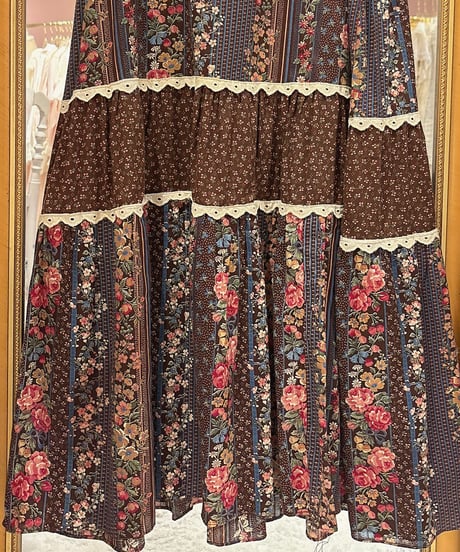 70s vintage square neck petit flower lace dress