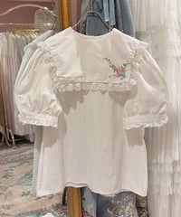 80s vintage flower embroidered sailor collar blouse