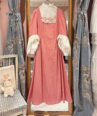 70s vintage bell sleeve gingham check lace dress