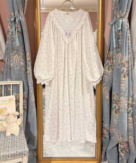 70s vintage flower pattern ruffle lace dress